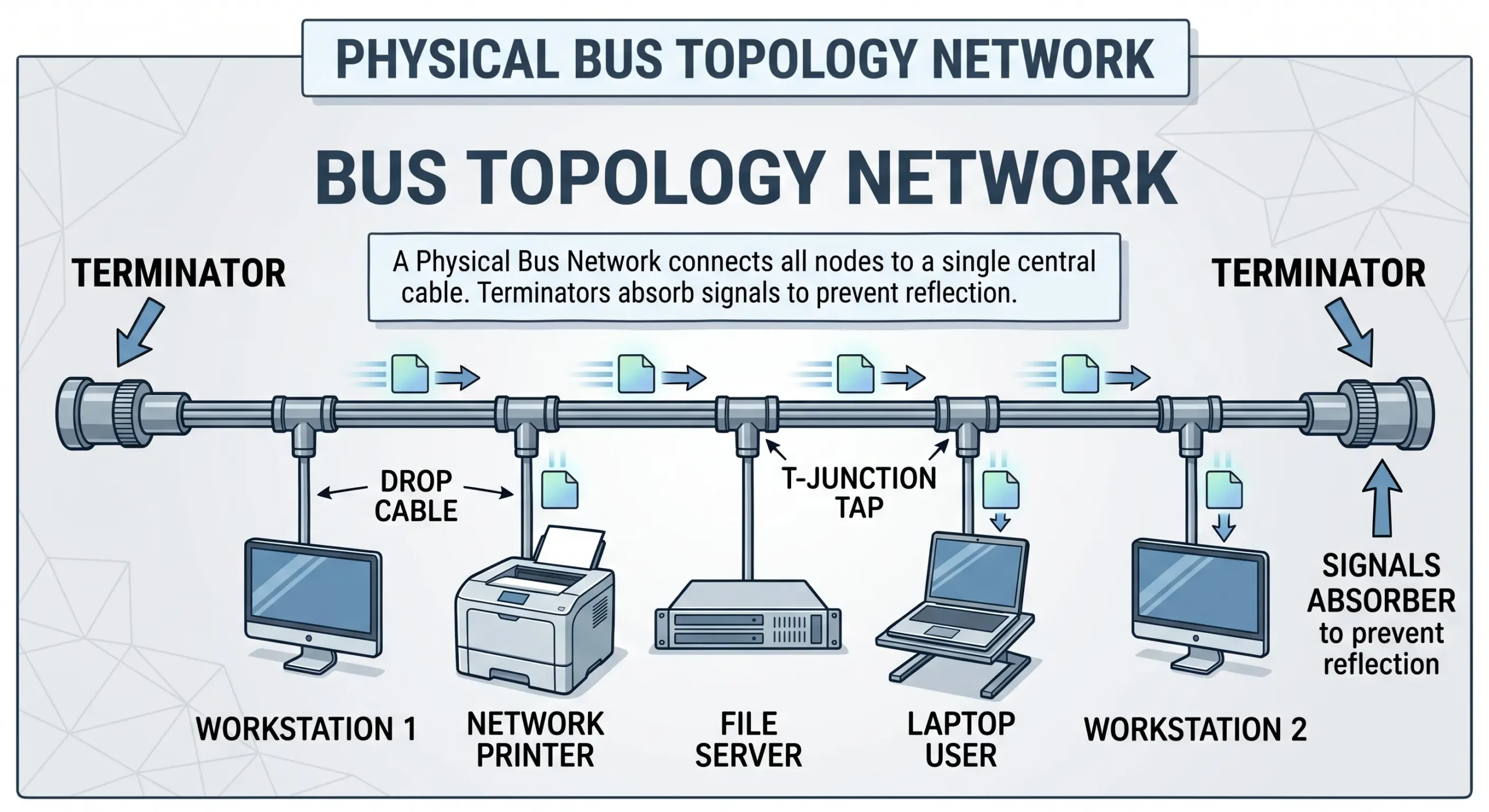 Bus topology diagram with backbone cable