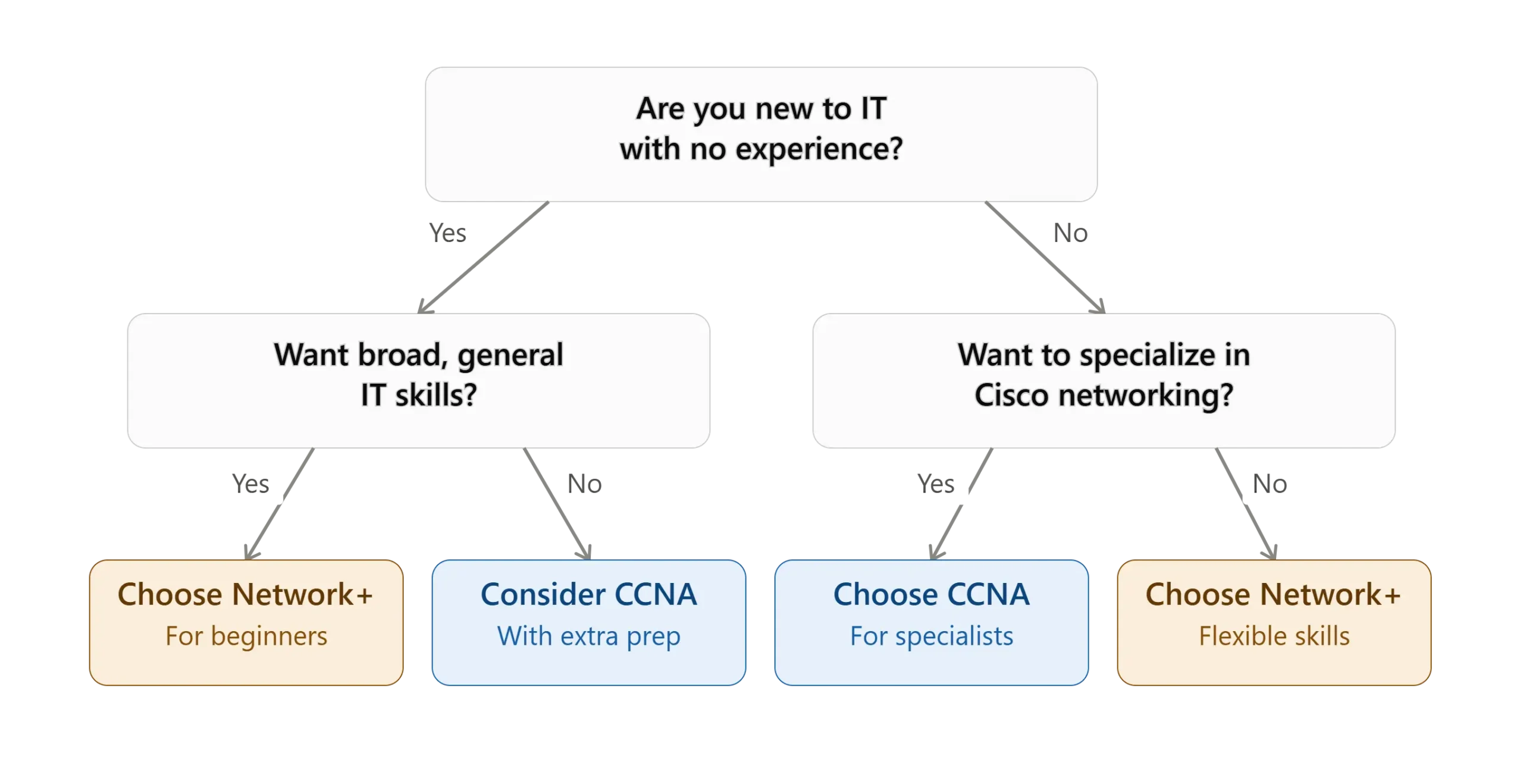 CCNA or Network+ decision flowchart for beginners
