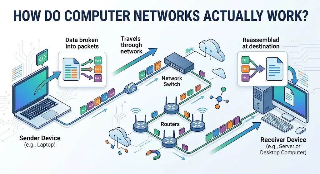 How computer networks work - data packet flow diagram