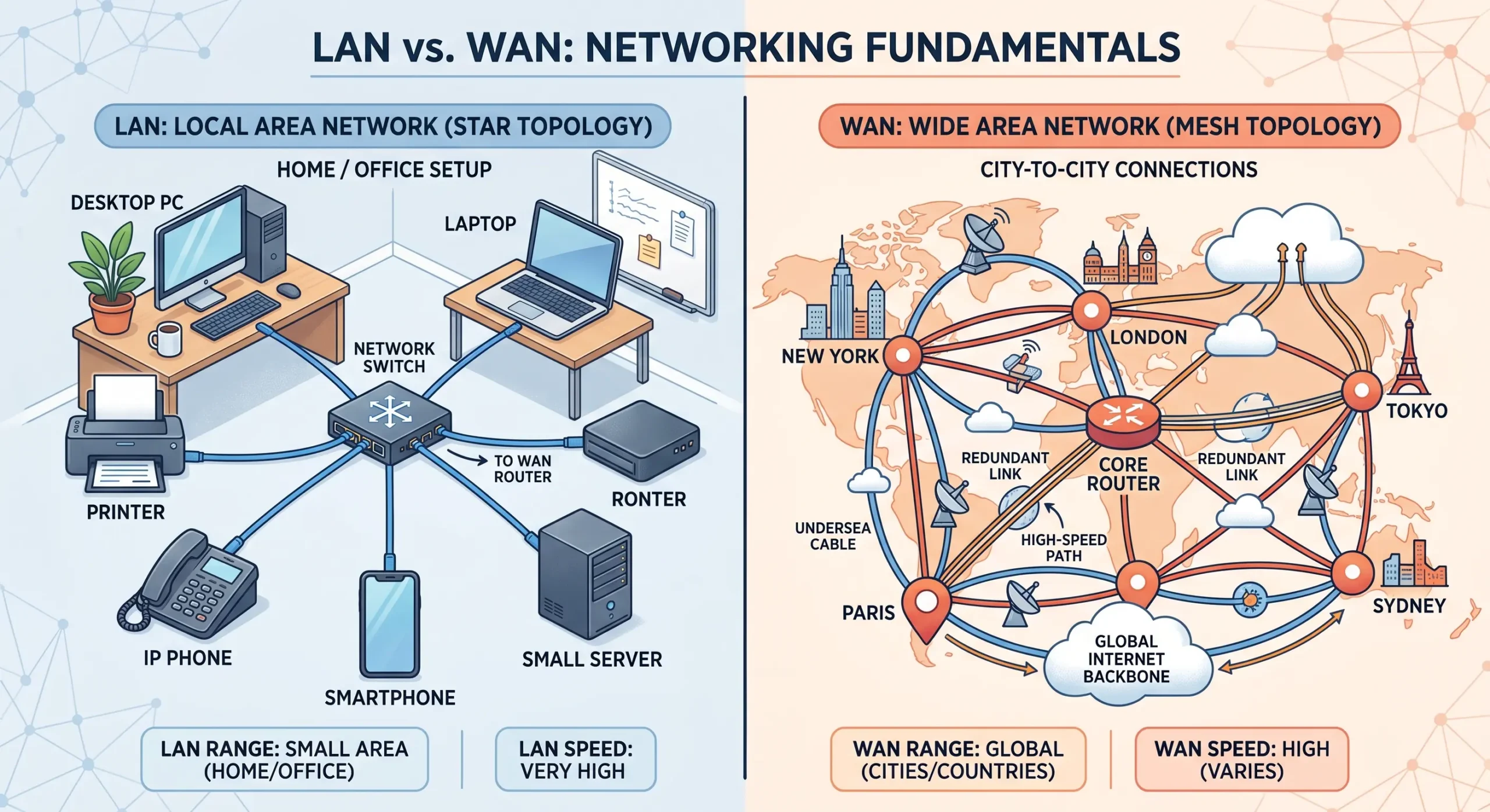 LAN vs WAN network topology diagram