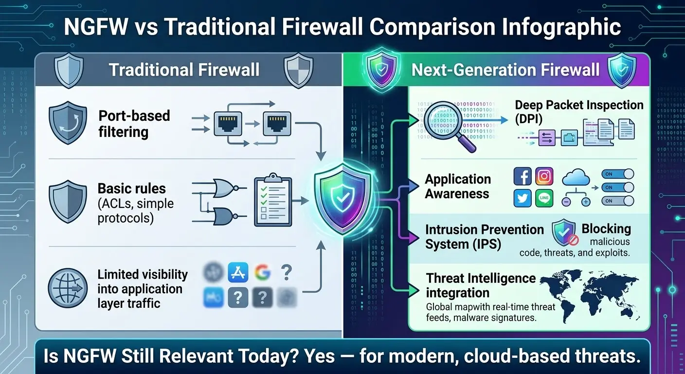 next generation firewall vs traditional firewall comparison infographic