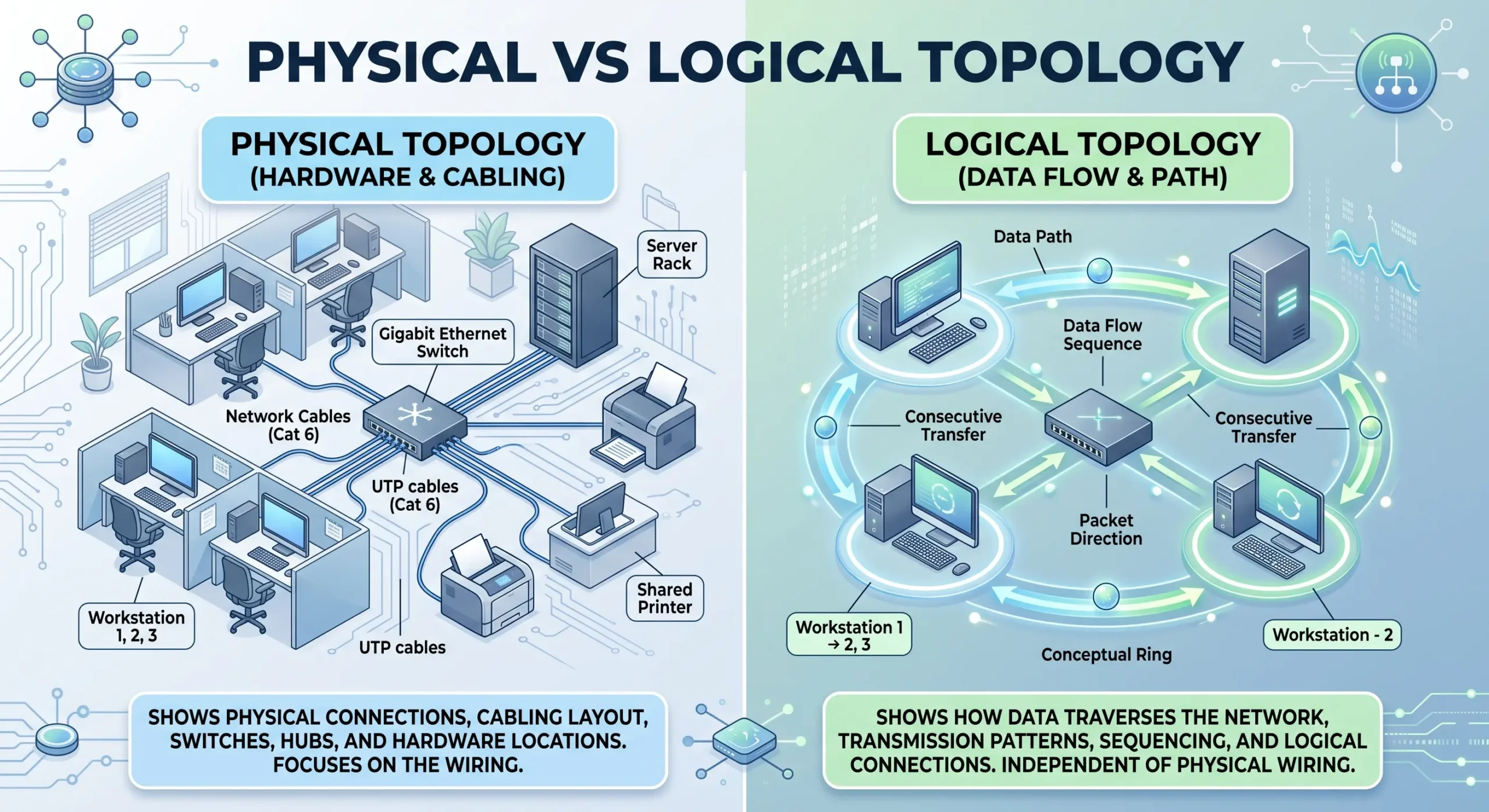 Physical vs logical network topology comparison