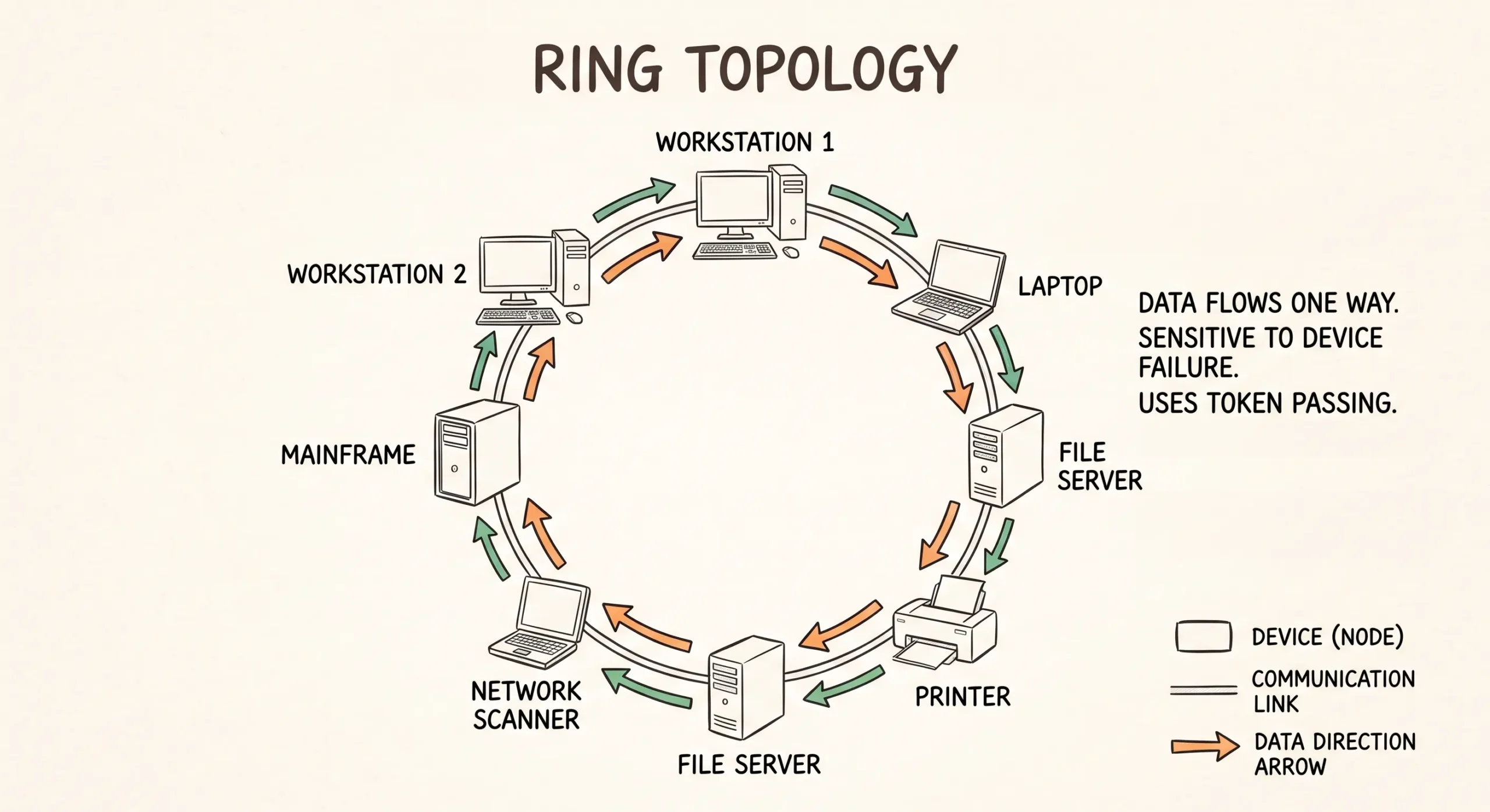 Ring topology diagram showing circular network