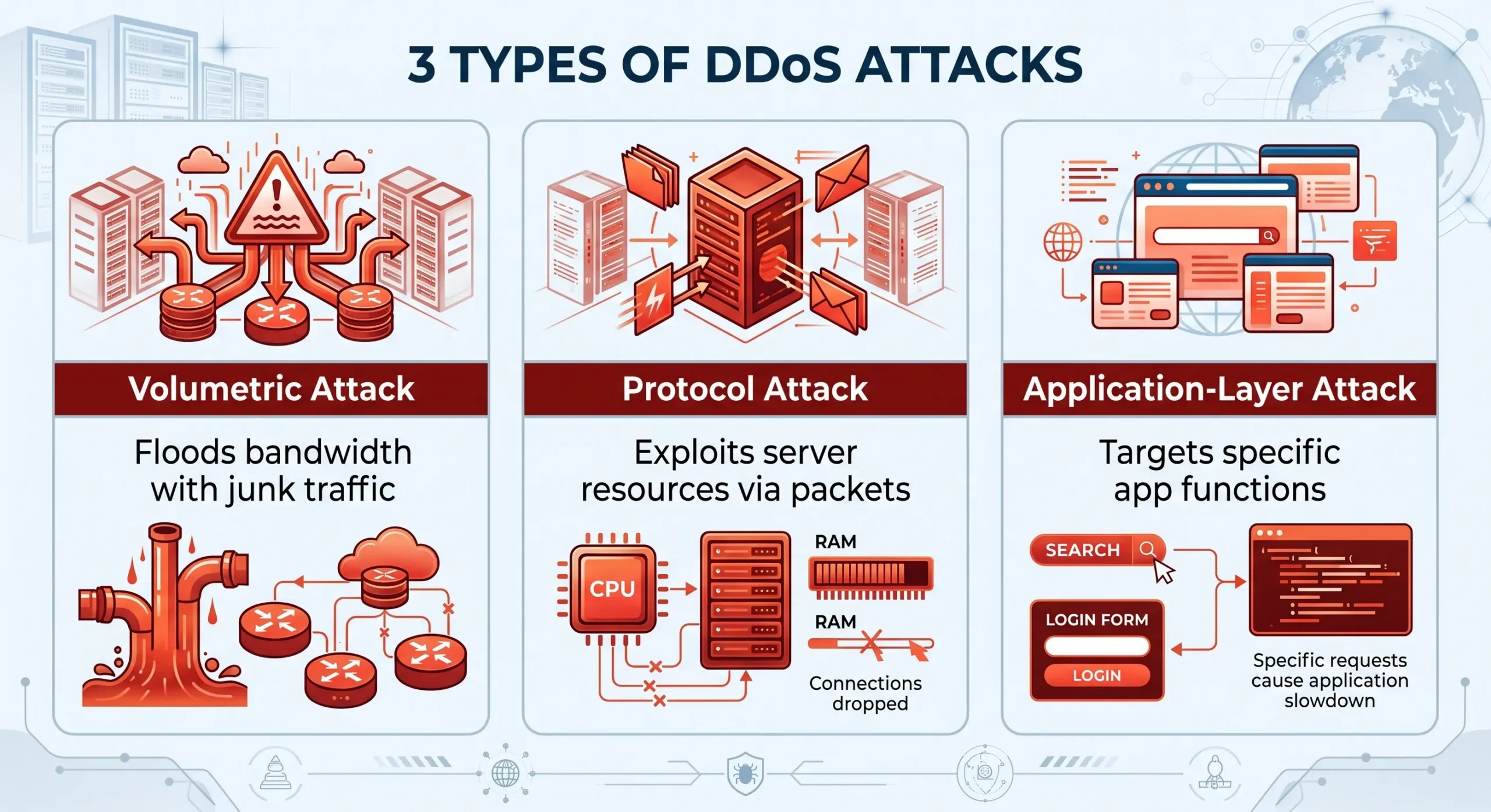 Types of DDoS attacks volumetric protocol and application layer